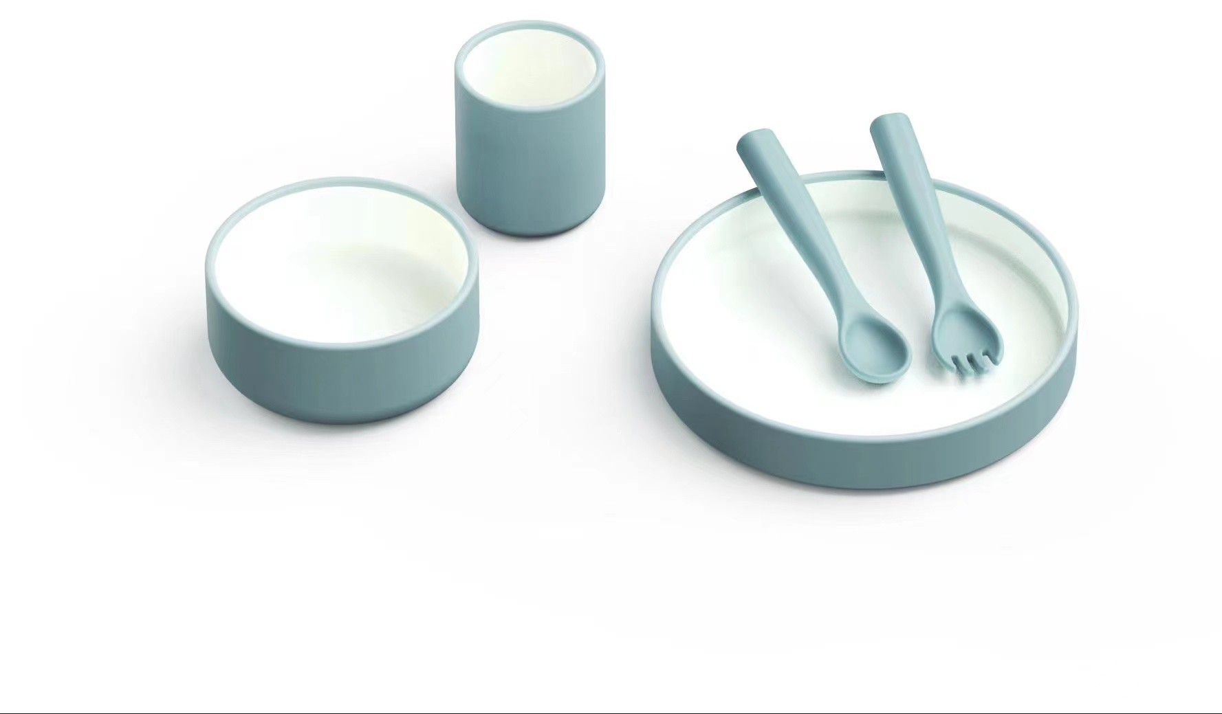 Laatste bedrijfscasus over Het dubbele de baby van het kleurensilicone voeden plaatst het omvatten van van de het siliconekom van de siliconeplaat het bestek en de kop
