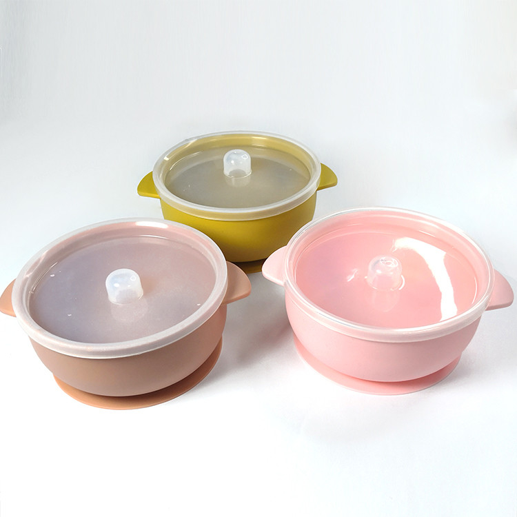 Baby FDA Approved Food Degree Silicone Feeding Bowl With Lids And Suction